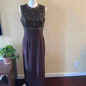 Vintage Oleg Cassini Black Tie Beaded Maxi Gown Dress